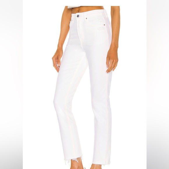 GRLFRND White Raw Hem Karolina High Rise Straight Crop button Fly Jeans Sz 25 - Picture 2 of 16